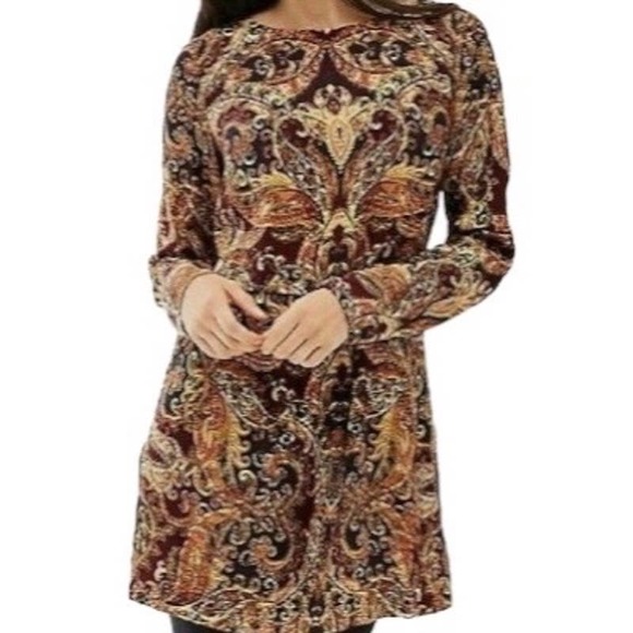J. Jill Tops - J.Jill Soft Boatneck Peplum Fall All Over Paisley Vented Tunic Sz Lg #4103